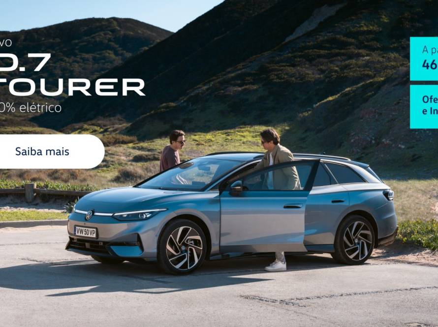 Novo ID.7 Tourer 100% elétrico com mais autonomia, mais espaço, mais segurança e mais tecnologia, a partir de 46 500€ + IVA.